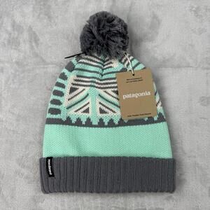 NWT Patagonia Kids Powder Town Mint Grey Beanie Winter Hat One Size Big Kids $49